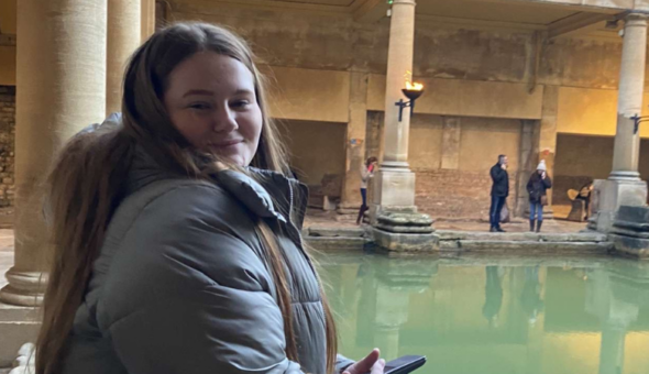 Sophie Benton at the Roman baths in Bath.