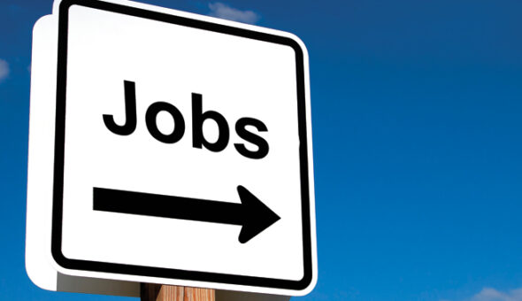 A sign that says Jobs with an arrow to the right.