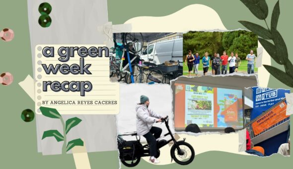 A Green Week Recap by Angelica Reyes Caceres - feature photos share & repair café, Dr Bike, Café Direct and people runnning.