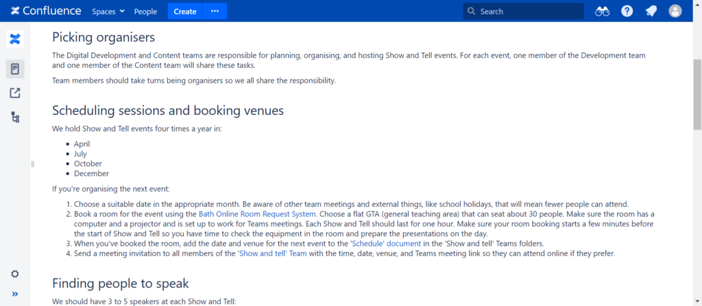 Screenshot of guidance about organising a Show and Tell event