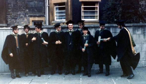 Alumnus Mike Novels and friends graduating in 1970.